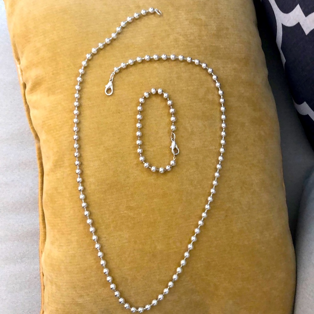 Silver color bead necklace and matching bracelet